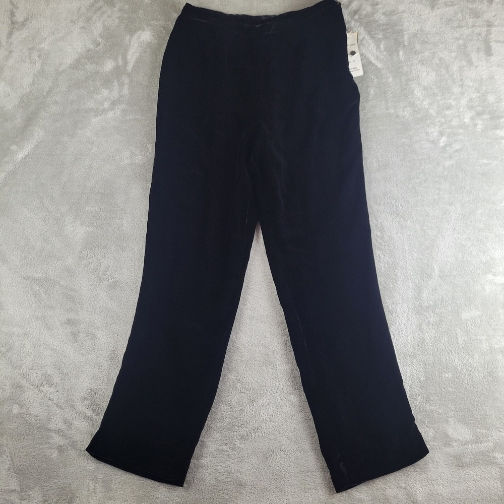 Vintage Silkland Pants Womens‎ 8 Petite Black Velvet Silk Blend Straight Leg NEW